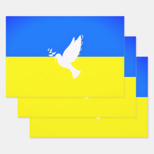 Ukraine Flag Peace Dove Gift Wrapping Paper Sheets