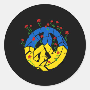Ukraine Flag Peace Flowers Classic Round Sticker