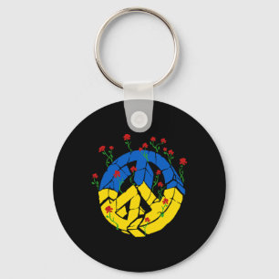 Ukraine Flag Peace Flowers Key Ring