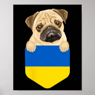Ukraine Flag Pug Dog In Pocket Poster