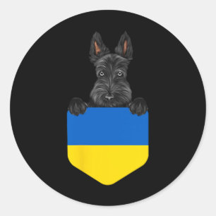 Ukraine Flag Scottish Terrier Dog In Pocket Classic Round Sticker