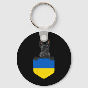 Ukraine Flag Scottish Terrier Dog In Pocket Key Ring