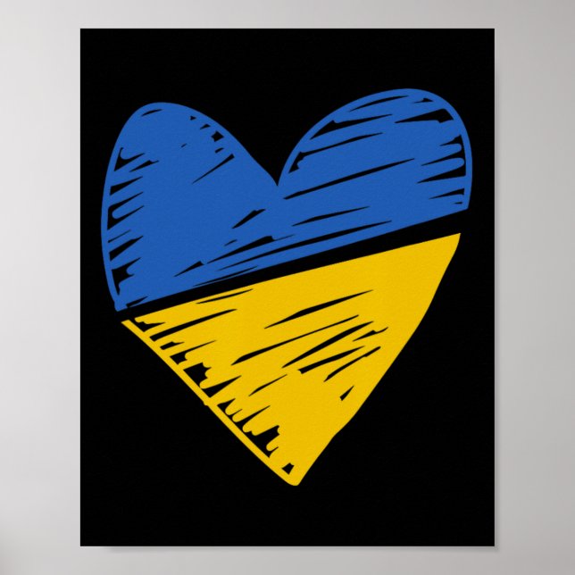 Ukraine Flag Scribbled Heart Coloured Blue Yellow  Poster (Front)