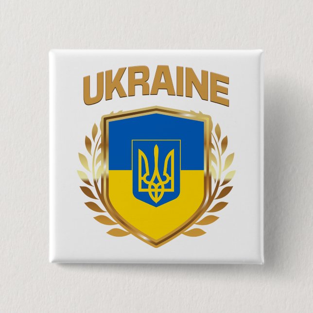 Ukraine Flag Shield & Emblem 15 Cm Square Badge (Front)