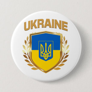 Ukraine Flag Shield & Emblem 7.5 Cm Round Badge