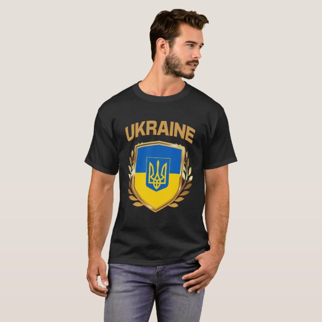 Ukraine Flag Shield & Emblem T-Shirt (Front Full)