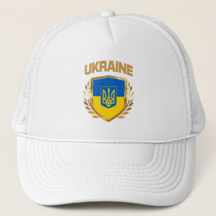 Ukraine Flag Shield & Emblem Trucker Hat