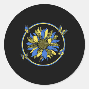 Ukraine Flag Sunflower Butterflies Classic Round Sticker