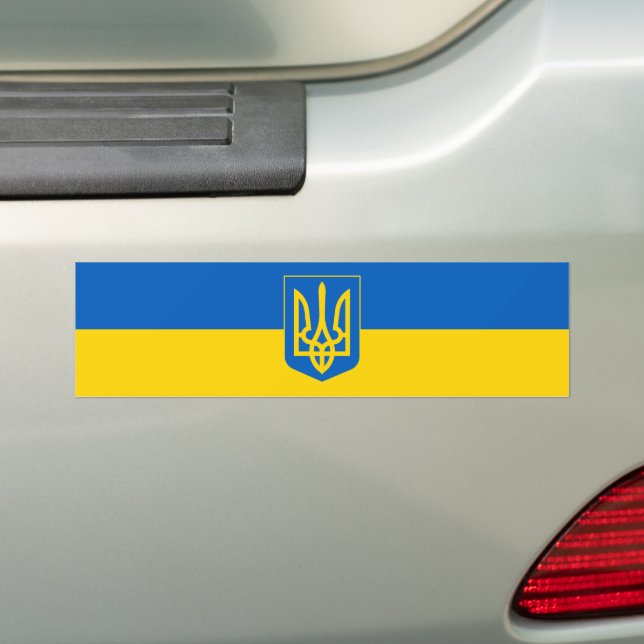 Ukraine Flag Trident Support Ukrainian  Bumper Sticker (On Car)