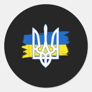 Ukraine Flag Trident - Ukrainian Tryzub Patriotic Classic Round Sticker