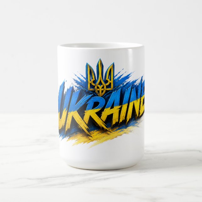 Ukraine Flag Typography Graphic Design Coffee Mug (Center)