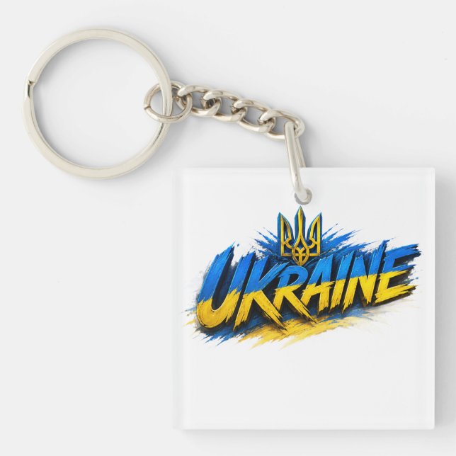 Ukraine Flag Typography Graphic Design Key Ring (Front)