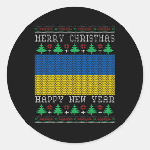 Ukraine Flag Ugly Christmas Classic Round Sticker