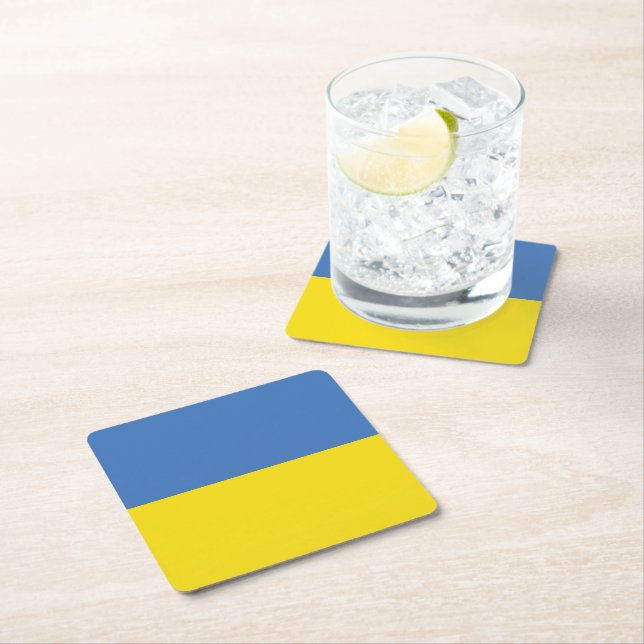 Ukraine Flag, Ukrainian Slava Ukraini Слава Україн Square Paper Coaster (Insitu)