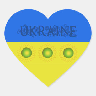 Ukraine Flag w Sunflowers Heart Sticker