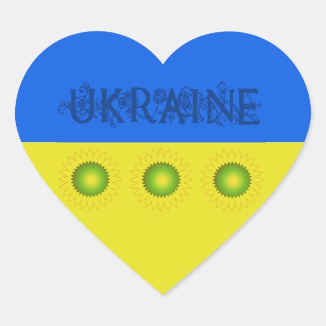 Ukraine Flag w Sunflowers Heart Sticker (Front)