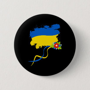 Ukraine Flag With Folk Flowers Ukrainian Pride Ret 6 Cm Round Badge
