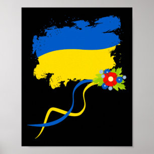 Ukraine Flag With Folk Flowers Ukrainian Pride Ret Poster