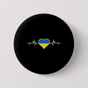 Ukraine Flag With Heart Heartbeat Love Ukrainian 6 Cm Round Badge