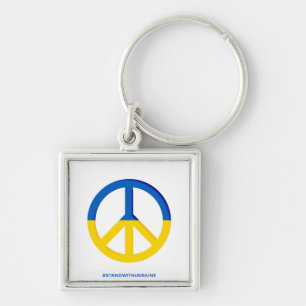Ukraine Flag with Peace Symbol Keychain