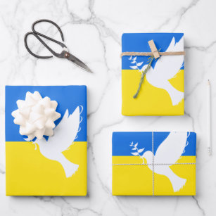 Ukraine Flag Wrapping Paper Peace Dove - Freedom