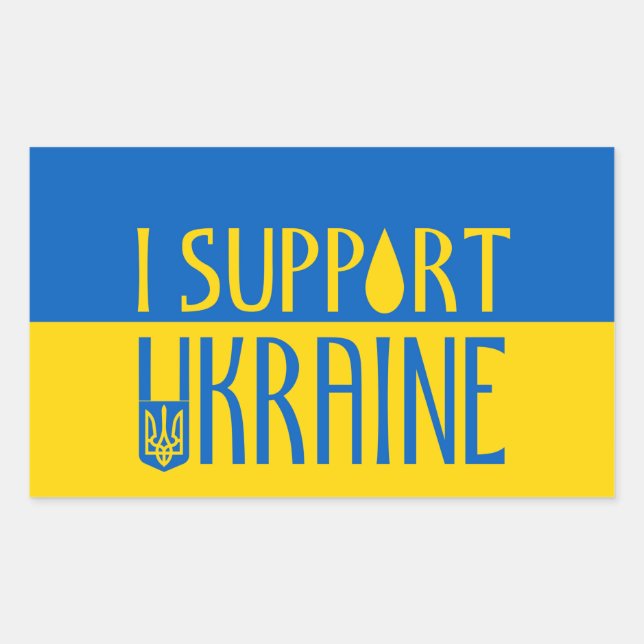 Ukraine flag yellow blue support teardrop emblem rectangular sticker (Front)