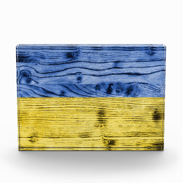Ukraine flag yellow blue wood texture pattern photo block (Front)
