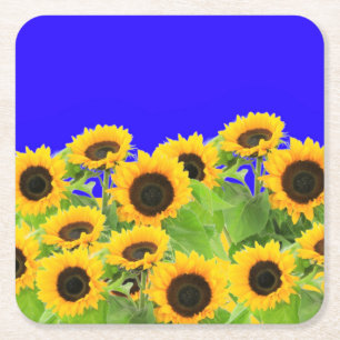 Ukraine Freedom Peace - Ukrainian Flag Sunflowers Square Paper Coaster