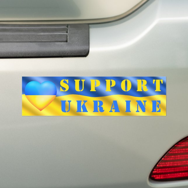 Ukraine - Freedom Support - Peace - Ukrainian Flag Bumper Sticker (On Car)
