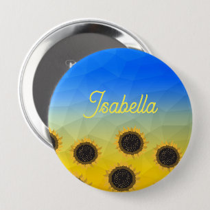 Ukraine geometry mesh pattern Flowers Your name 10 Cm Round Badge