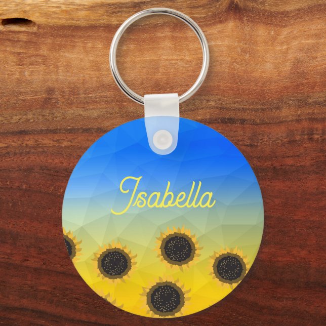 Ukraine geometry mesh pattern Flowers Your name Key Ring (Front)