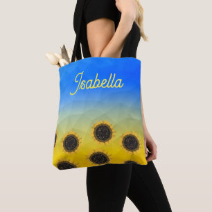 Ukraine geometry mesh Sunflowers Custom name Tote Bag