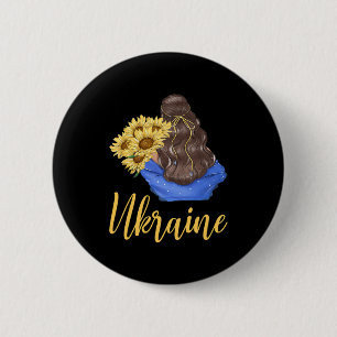 Ukraine Girl With Sunflowers Blue Yellow Colors Pa 6 Cm Round Badge