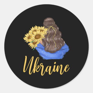 Ukraine Girl With Sunflowers Blue Yellow Colors Pa Classic Round Sticker