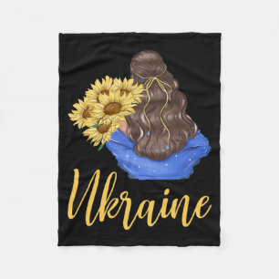 Ukraine Girl With Sunflowers Blue Yellow Colors Pa Fleece Blanket