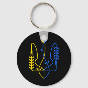 Ukraine Golden Trident Symbol Ukrainian Flag Men W Key Ring