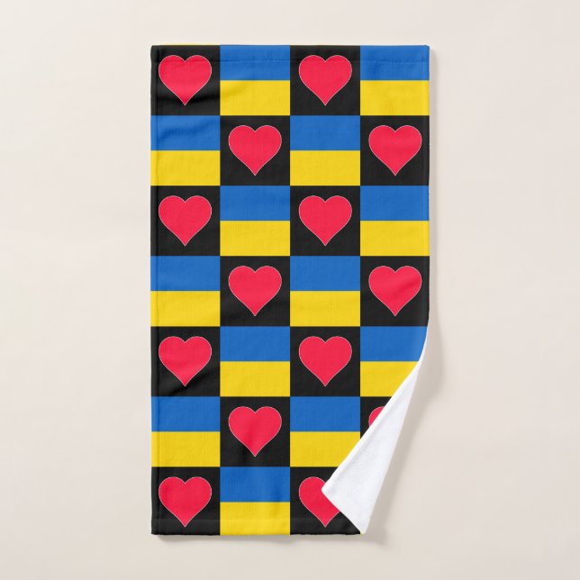 Ukraine Heart and Flag Pattern Fun Ukrainian Hand Towel (Hand Towel)