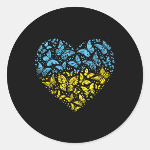 Ukraine Heart Butterflies Ukrainian Women Girls Ki Classic Round Sticker
