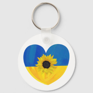 Ukraine Heart Design with Sunflower Keychain