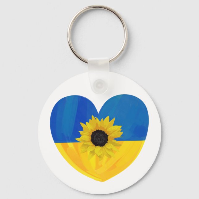 Ukraine Heart Design with Sunflower Keychain (Front)