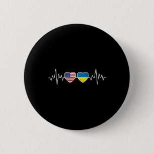Ukraine Heartbeat America Flag Heart 6 Cm Round Badge