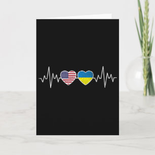 Ukraine Heartbeat America Flag Heart Card