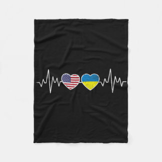 Ukraine Heartbeat America Flag Heart Fleece Blanket