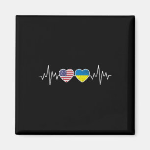 Ukraine Heartbeat America Flag Heart Magnet