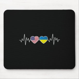 Ukraine Heartbeat America Flag Heart  Mouse Pad