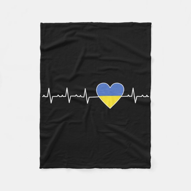 Ukraine Heartbeat Flag Support Ukrainian Pride  Fleece Blanket (Front)