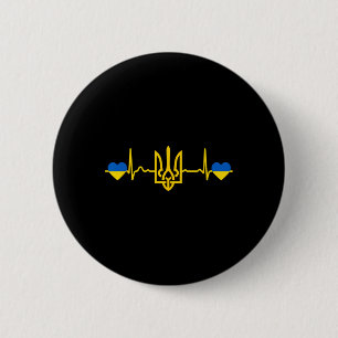 Ukraine Heartbeat Ukrainian Flag Golden Trident Pr 6 Cm Round Badge