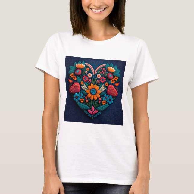 Ukraine-Inspired Heart of Flowers T-Shirt (Front)