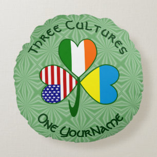 Ukraine Ireland USA Shamrock Flag Personalised Round Cushion