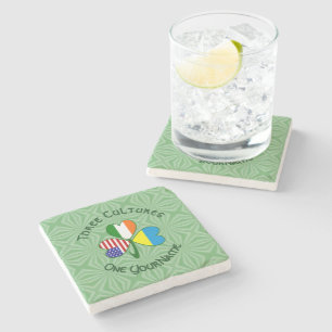 Ukraine Ireland USA Shamrock Flag Personalised  Stone Coaster